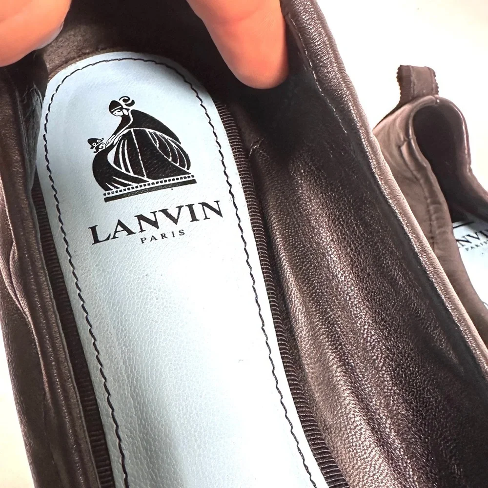 Lanvin Black Ballet Flats with Flower Appliqué - Picture 9 of 13